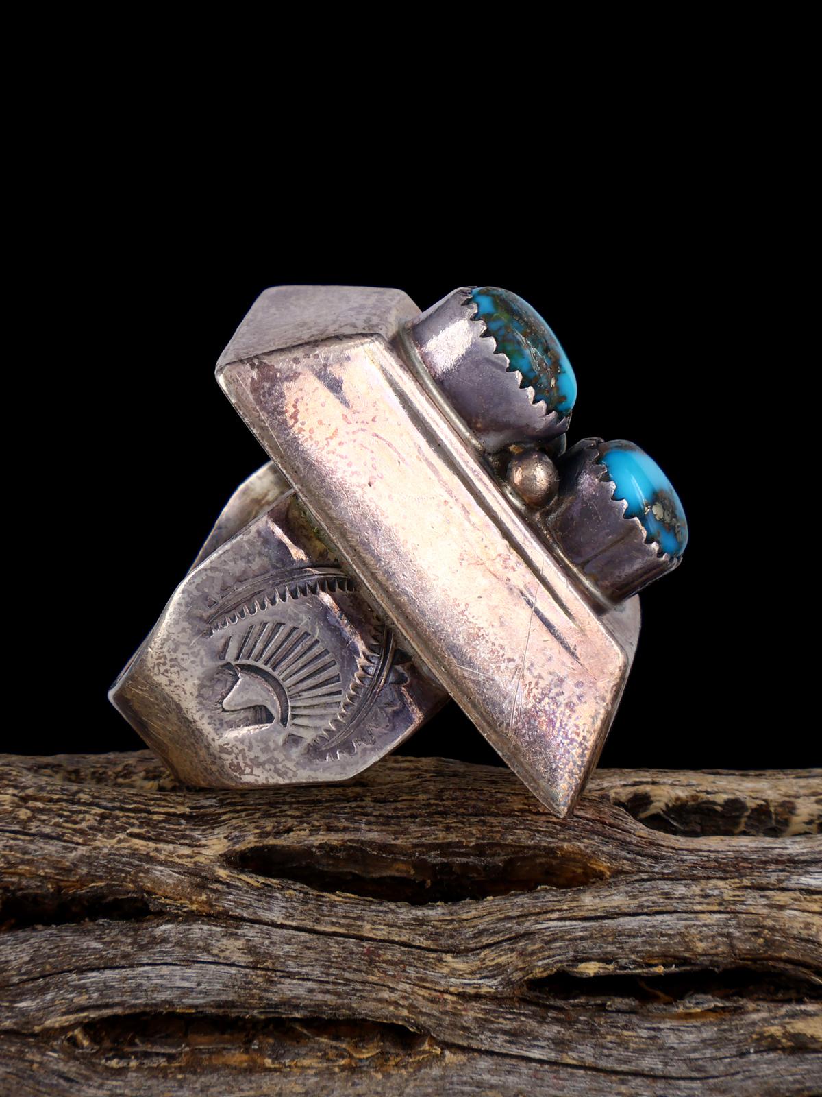 Vintage Sterling Silver Turquoise Ring, Size 9 - PuebloDirect.com