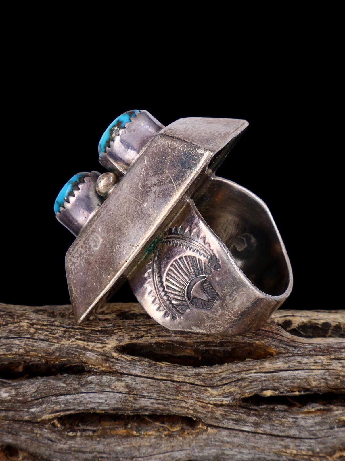 Vintage Sterling Silver Turquoise Ring, Size 9 - PuebloDirect.com