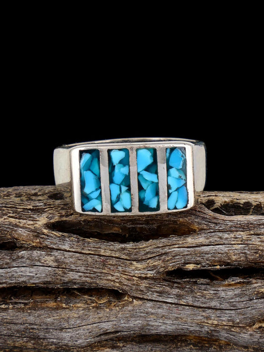 Estate Sterling Silver Turquoise Chip Inlay Ring, Size 11 1/2 - PuebloDirect.com