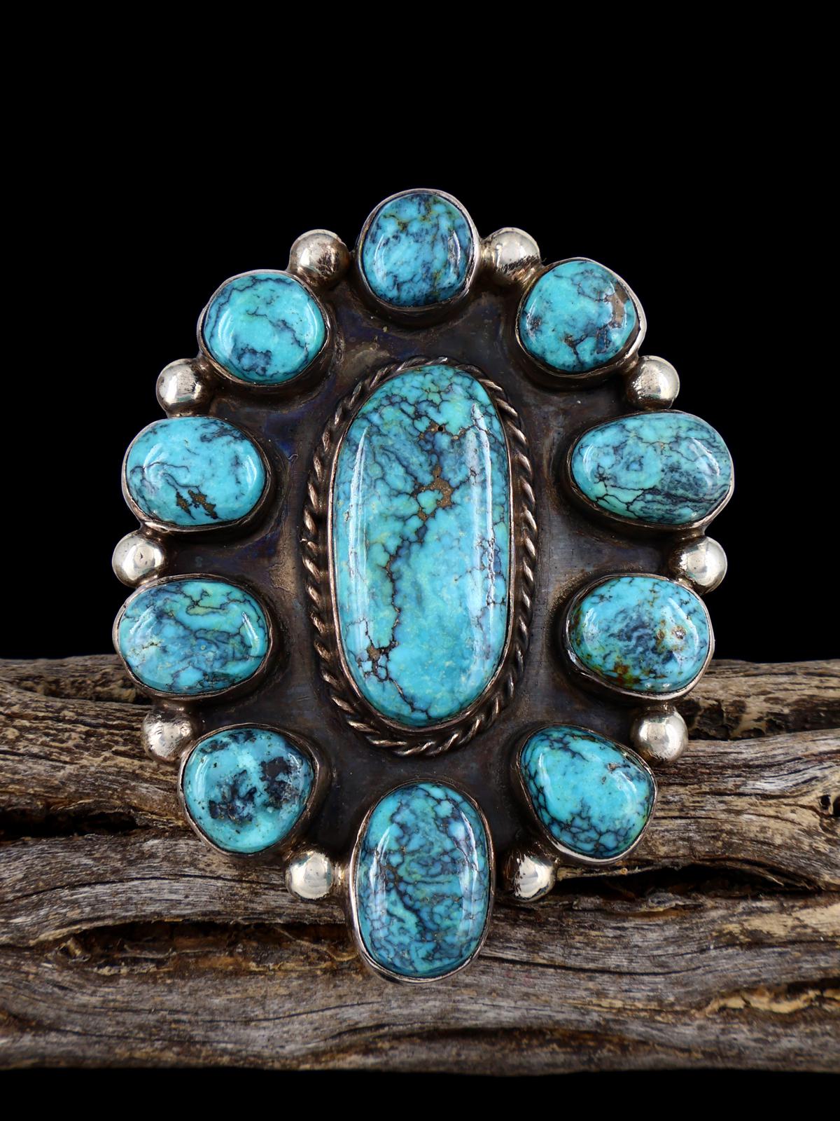 Estate Sterling Silver Turquoise Cluster Ring, Size 5 - PuebloDirect.com