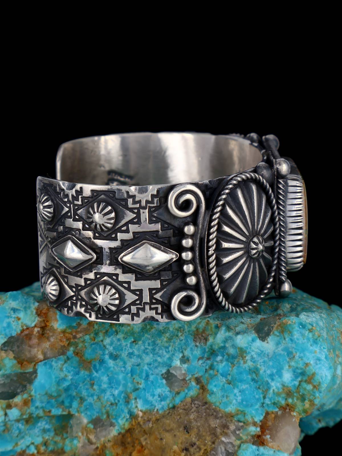 Navajo Natural Royston Turquoise Sterling Silver Cuff Bracelet - PuebloDirect.com