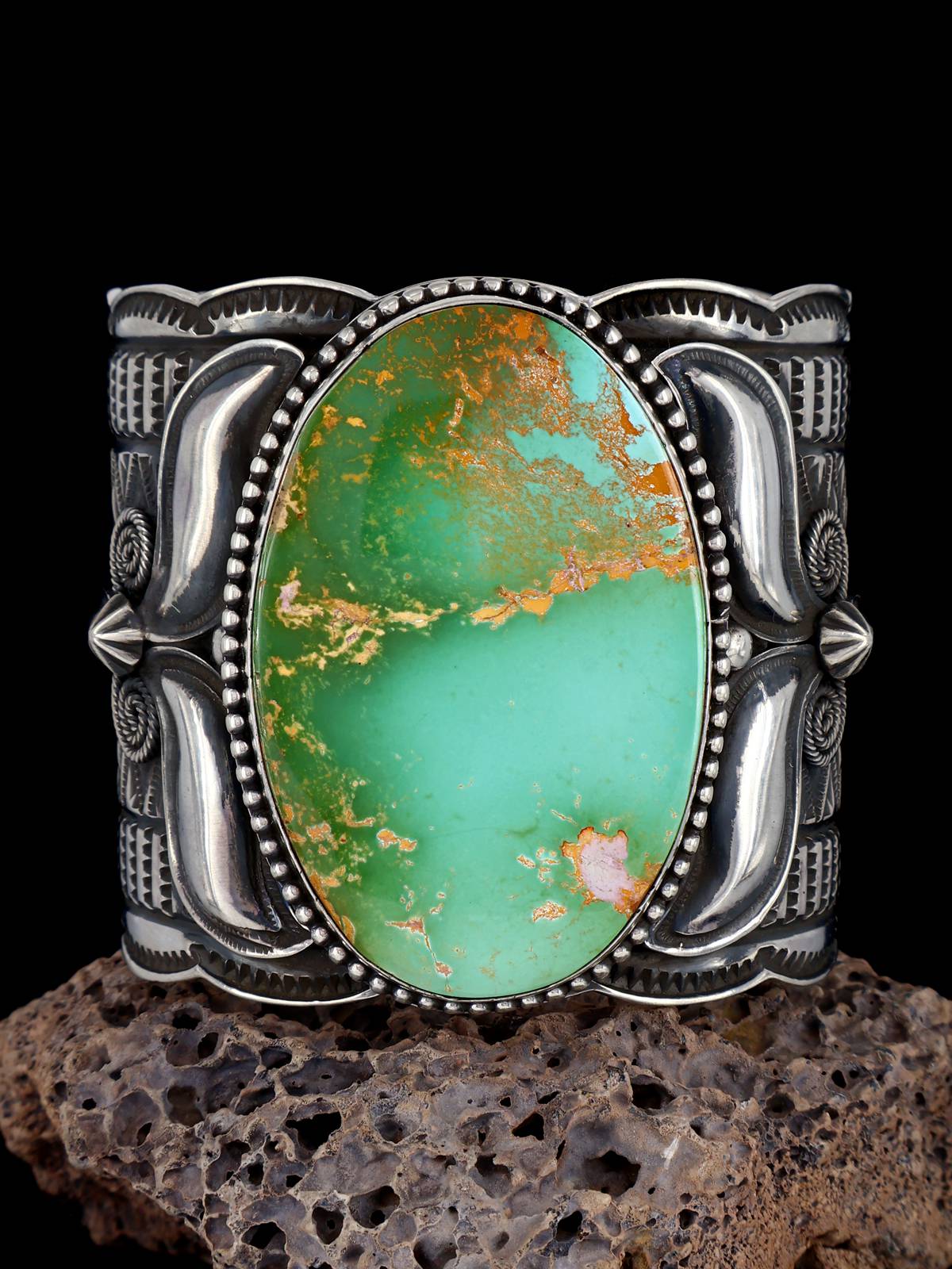 Native American Indian Jewelry Sterling Silver Royston Turquoise Cuff Bracelet - PuebloDirect.com