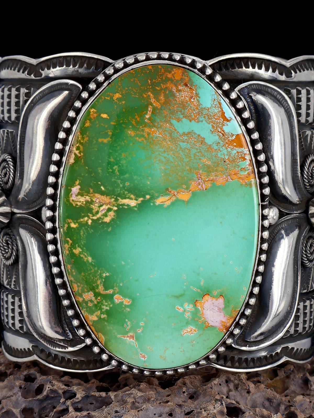 Native American Indian Jewelry Sterling Silver Royston Turquoise Cuff Bracelet - PuebloDirect.com