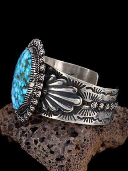 Navajo Natural Kingman Turquoise Sculpted Sterling Silver Cuff Bracelet - PuebloDirect.com