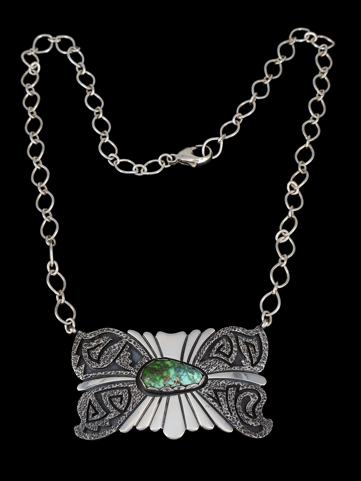 Native American Sterling Silver Natural Carico Lake Turquoise Necklace - PuebloDirect.com