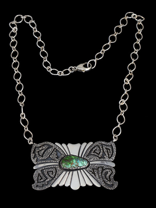 Native American Sterling Silver Natural Carico Lake Turquoise Necklace - PuebloDirect.com
