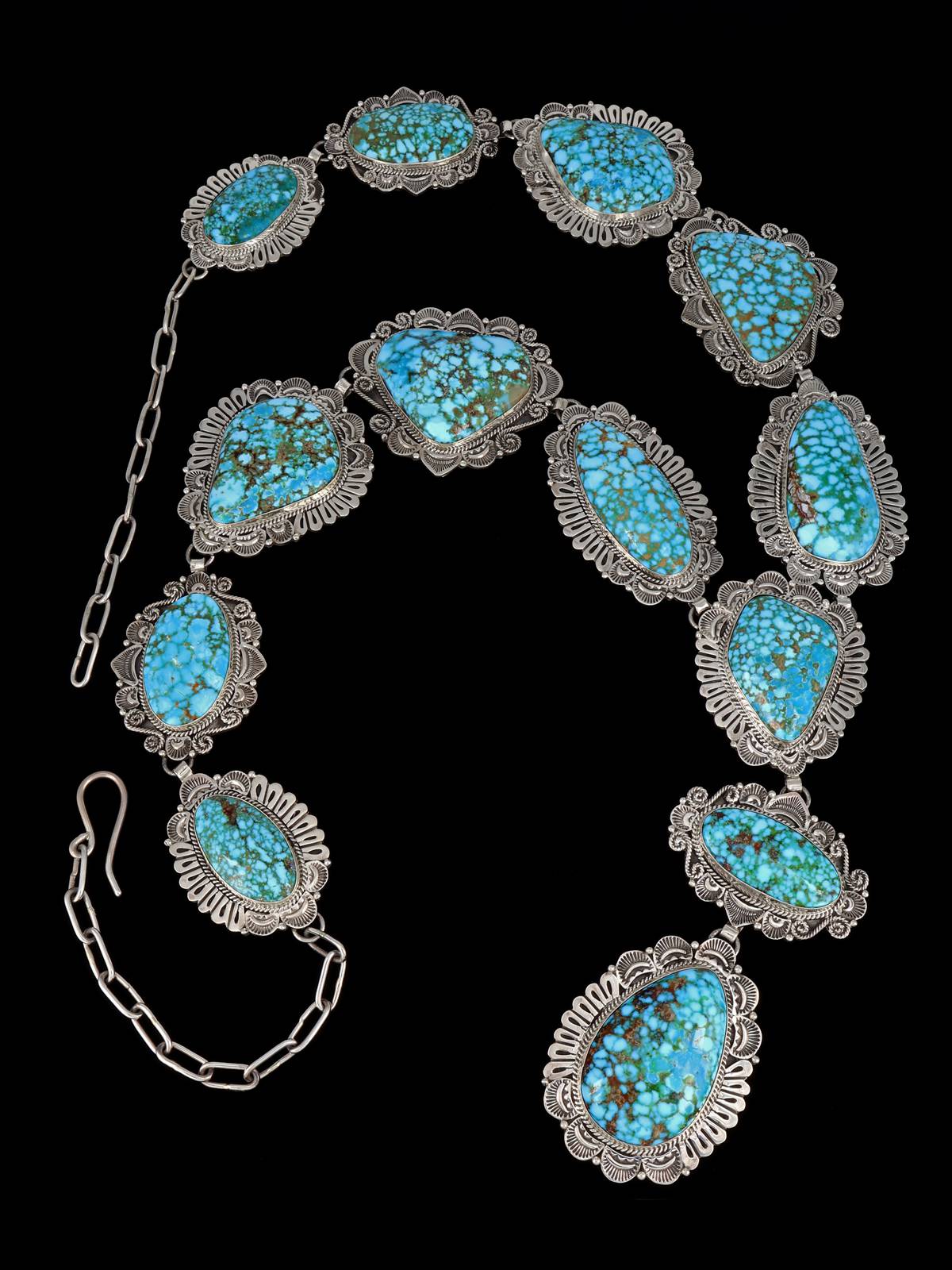 Native American Jewelry Sterling Silver Kingman Turquoise Lariat Necklace - PuebloDirect.com