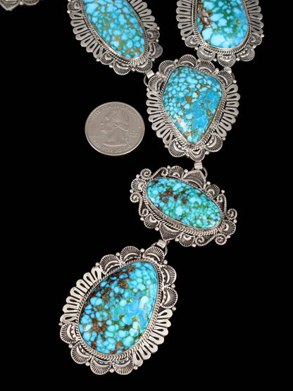Native American Jewelry Sterling Silver Kingman Turquoise Lariat Necklace - PuebloDirect.com