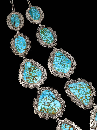 Native American Jewelry Sterling Silver Kingman Turquoise Lariat Necklace - PuebloDirect.com