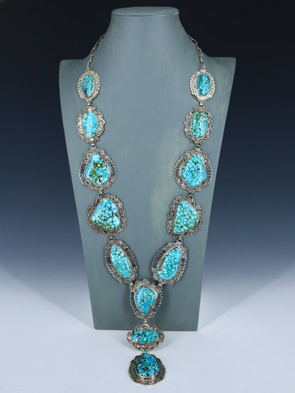 Native American Jewelry Sterling Silver Kingman Turquoise Lariat Necklace - PuebloDirect.com