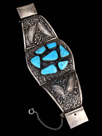 Vintage Estate Navajo Sterling Silver Morenci Turquoise Bracelet - PuebloDirect.com