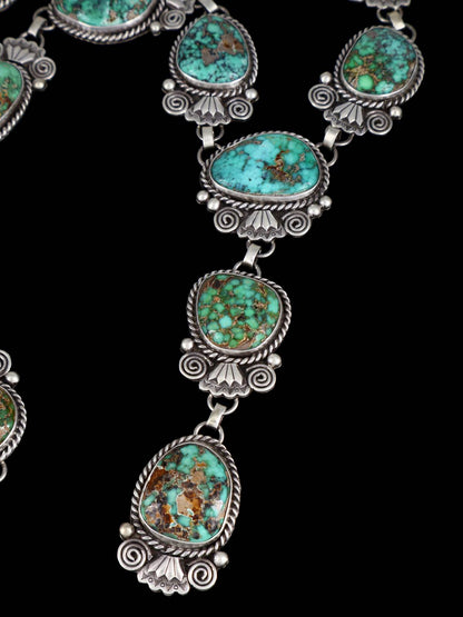 Native American Sterling Silver Carico Turquoise and Variscite Lariat Y Necklace - PuebloDirect.com