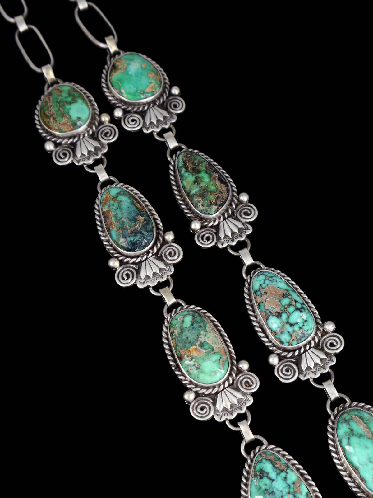Native American Sterling Silver Carico Turquoise and Variscite Lariat Y Necklace - PuebloDirect.com