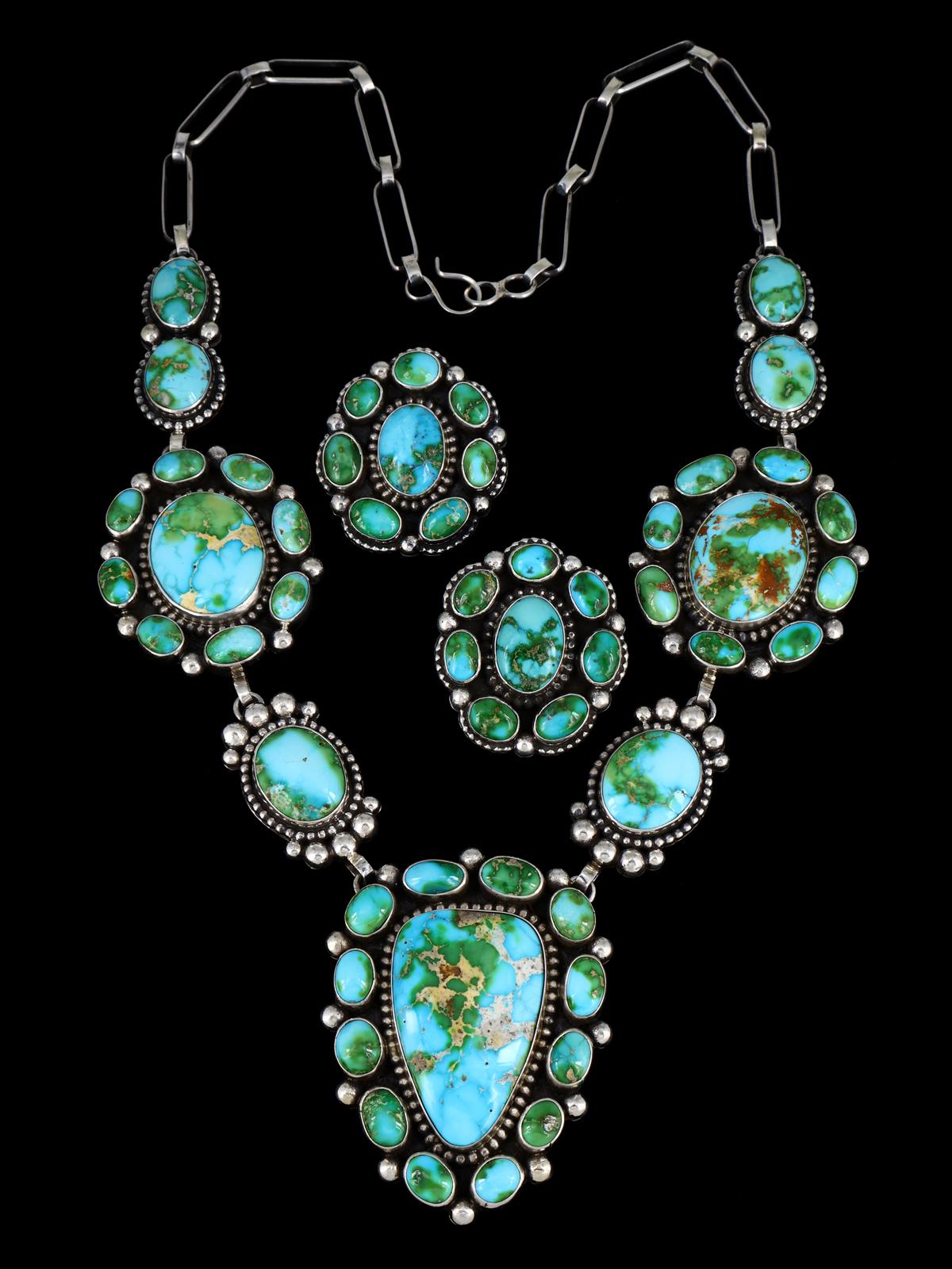 Native American Sterling Silver Sonoran Gold Turquoise Necklace Set - PuebloDirect.com