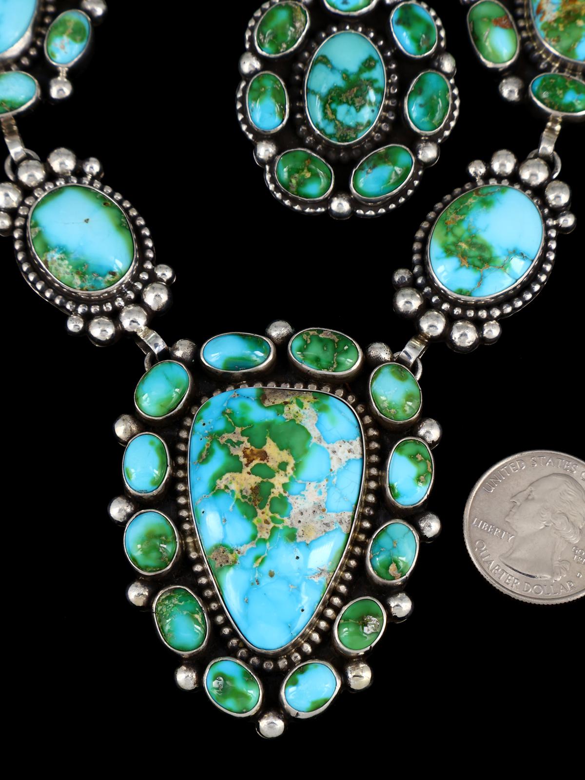 Native American Sterling Silver Sonoran Gold Turquoise Necklace Set - PuebloDirect.com