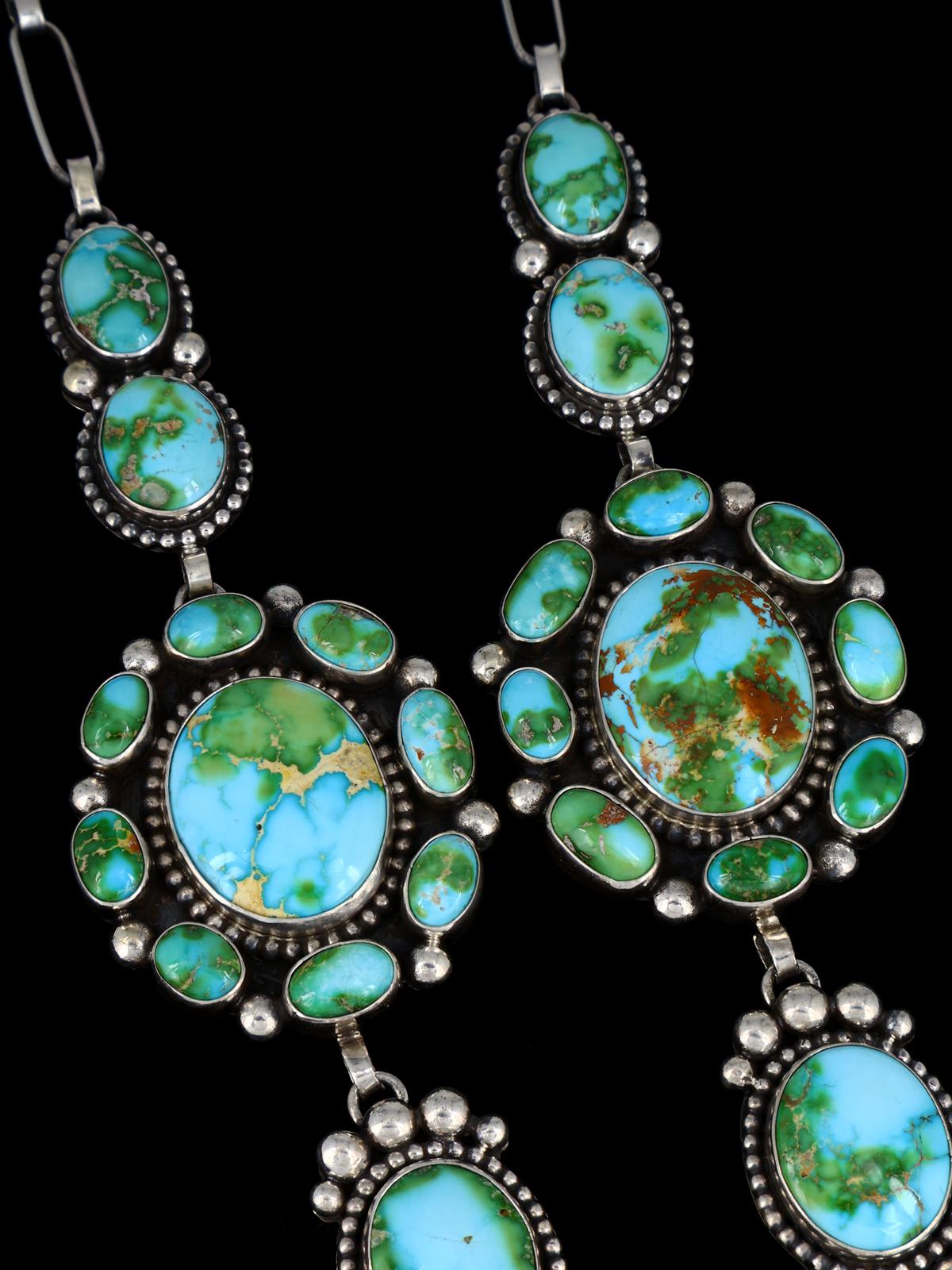 Native American Sterling Silver Sonoran Gold Turquoise Necklace Set - PuebloDirect.com