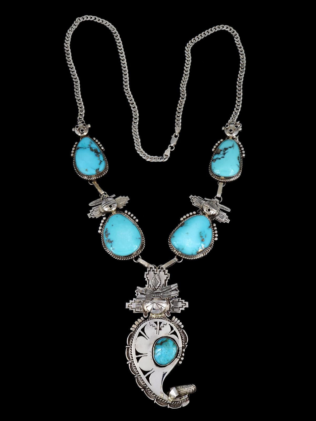 Native American Sterling Silver Campitos Turquoise Kachina Necklace - PuebloDirect.com