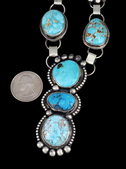 Native American Sterling Silver Carico Lake Turquoise Lariat Necklace - PuebloDirect.com