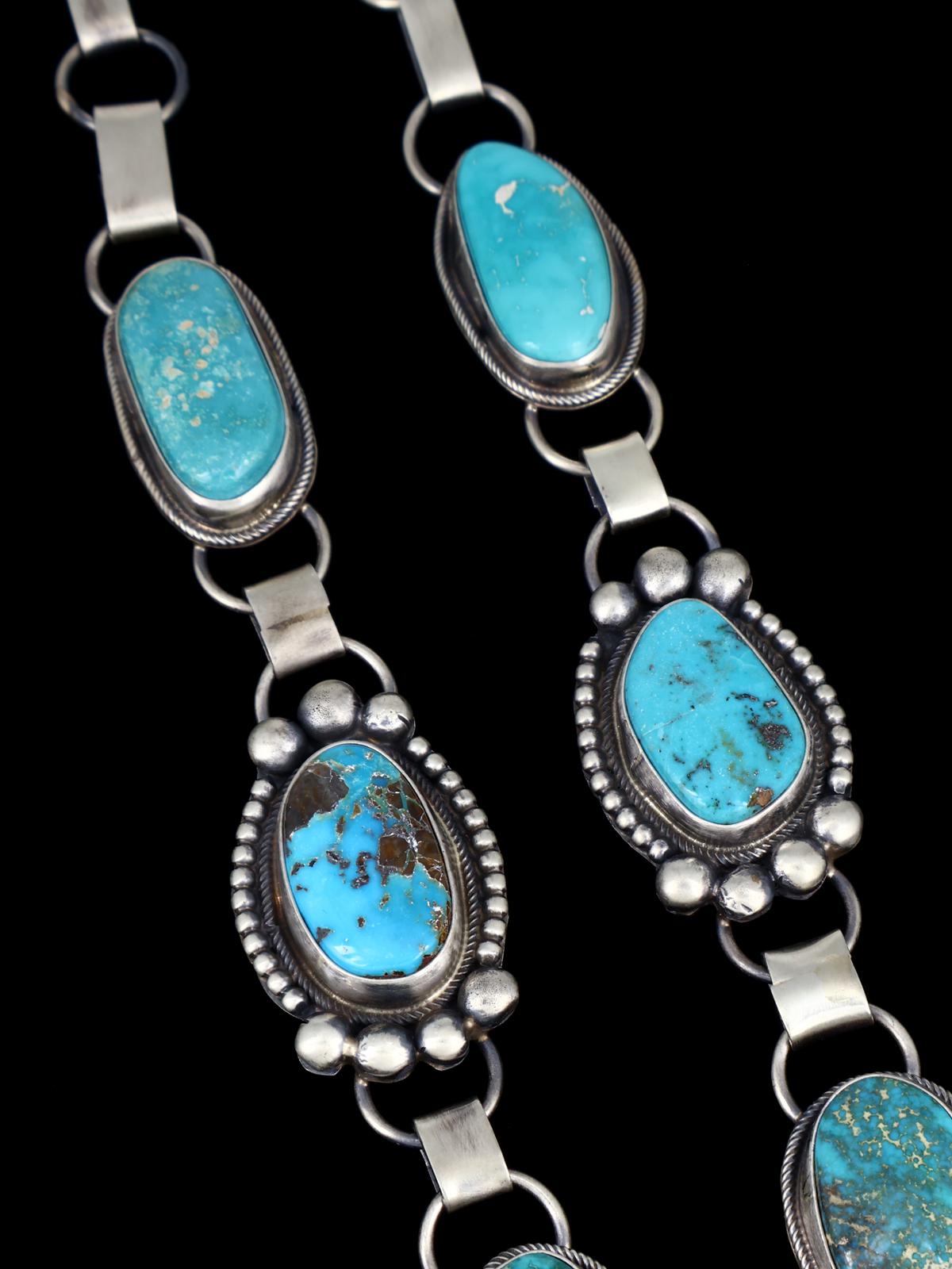 Native American Sterling Silver Carico Lake Turquoise Lariat Necklace - PuebloDirect.com