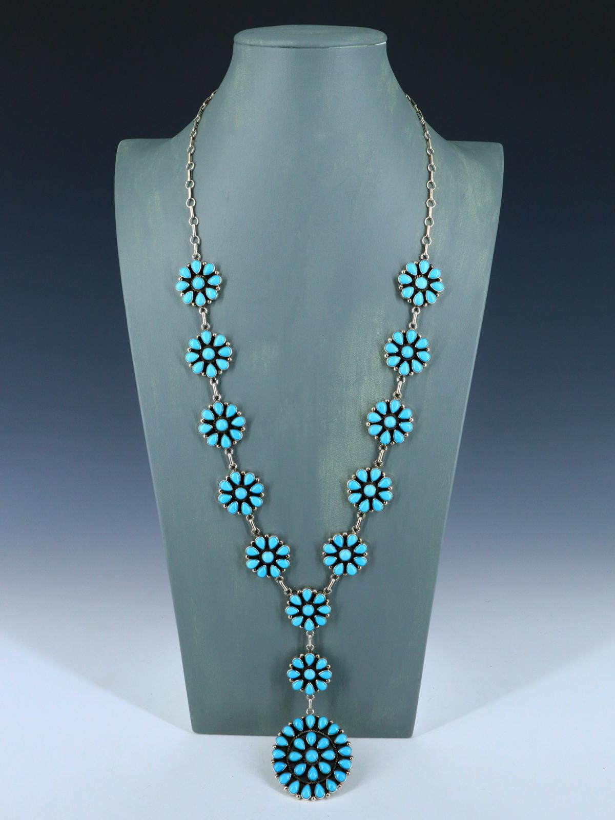 Navajo Jewelry Sterling Silver Sleeping Beauty Turquoise Lariat Necklace - PuebloDirect.com