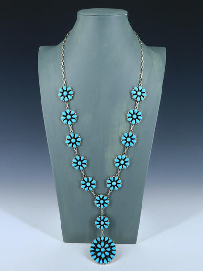 Navajo Jewelry Sterling Silver Sleeping Beauty Turquoise Lariat Necklace - PuebloDirect.com