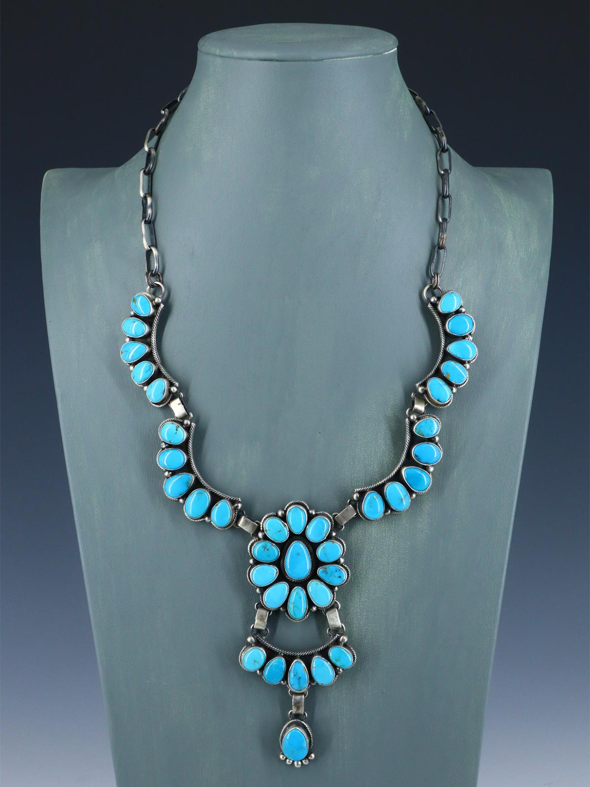 Native American Sterling Silver Turquoise Lariat Necklace - PuebloDirect.com