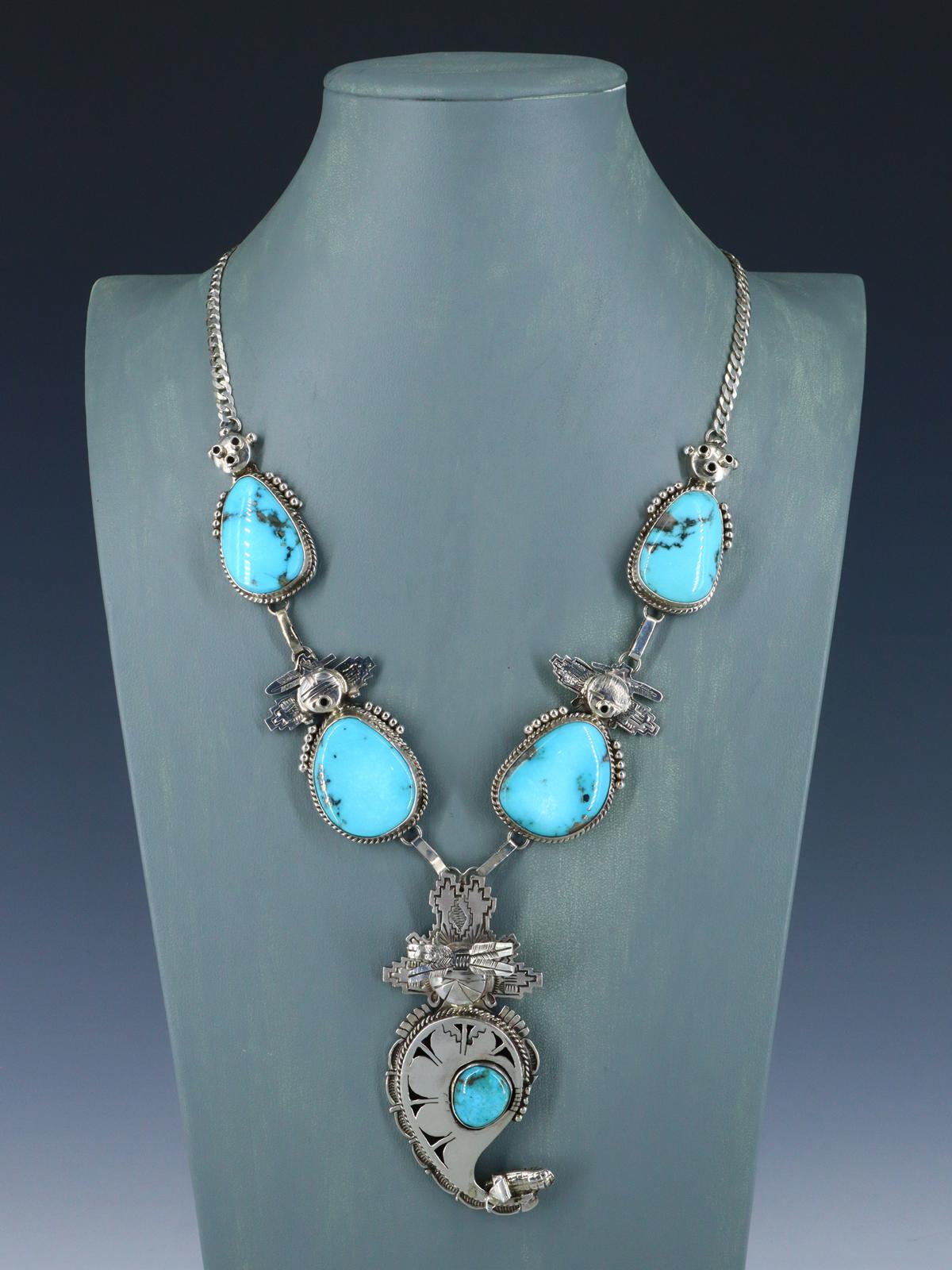 Native American Sterling Silver Campitos Turquoise Kachina Necklace - PuebloDirect.com