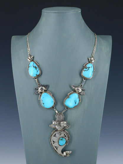 Native American Sterling Silver Campitos Turquoise Kachina Necklace - PuebloDirect.com