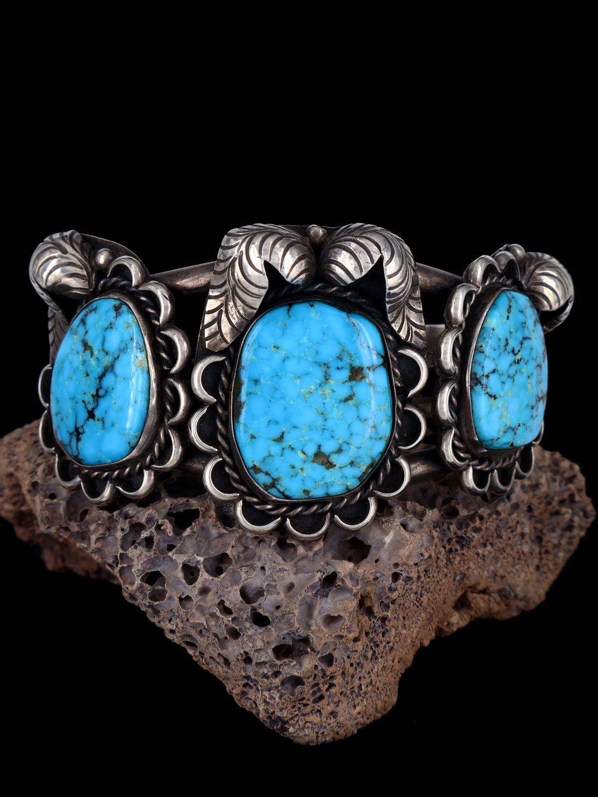 Estate Native American Sterling Silver Turquoise Bracelet - PuebloDirect.com