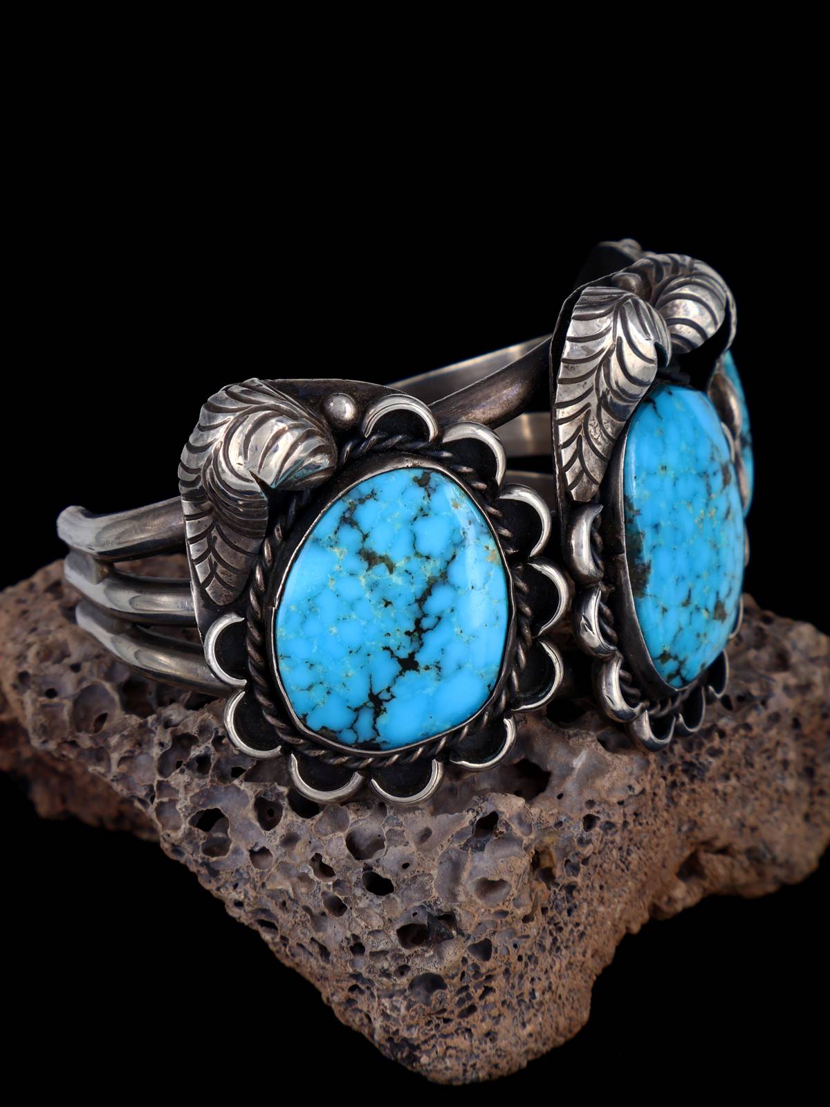 Estate Native American Sterling Silver Turquoise Bracelet - PuebloDirect.com