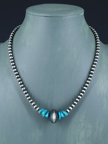 Native American Turquoise Nugget and Silver Bead Choker Necklace