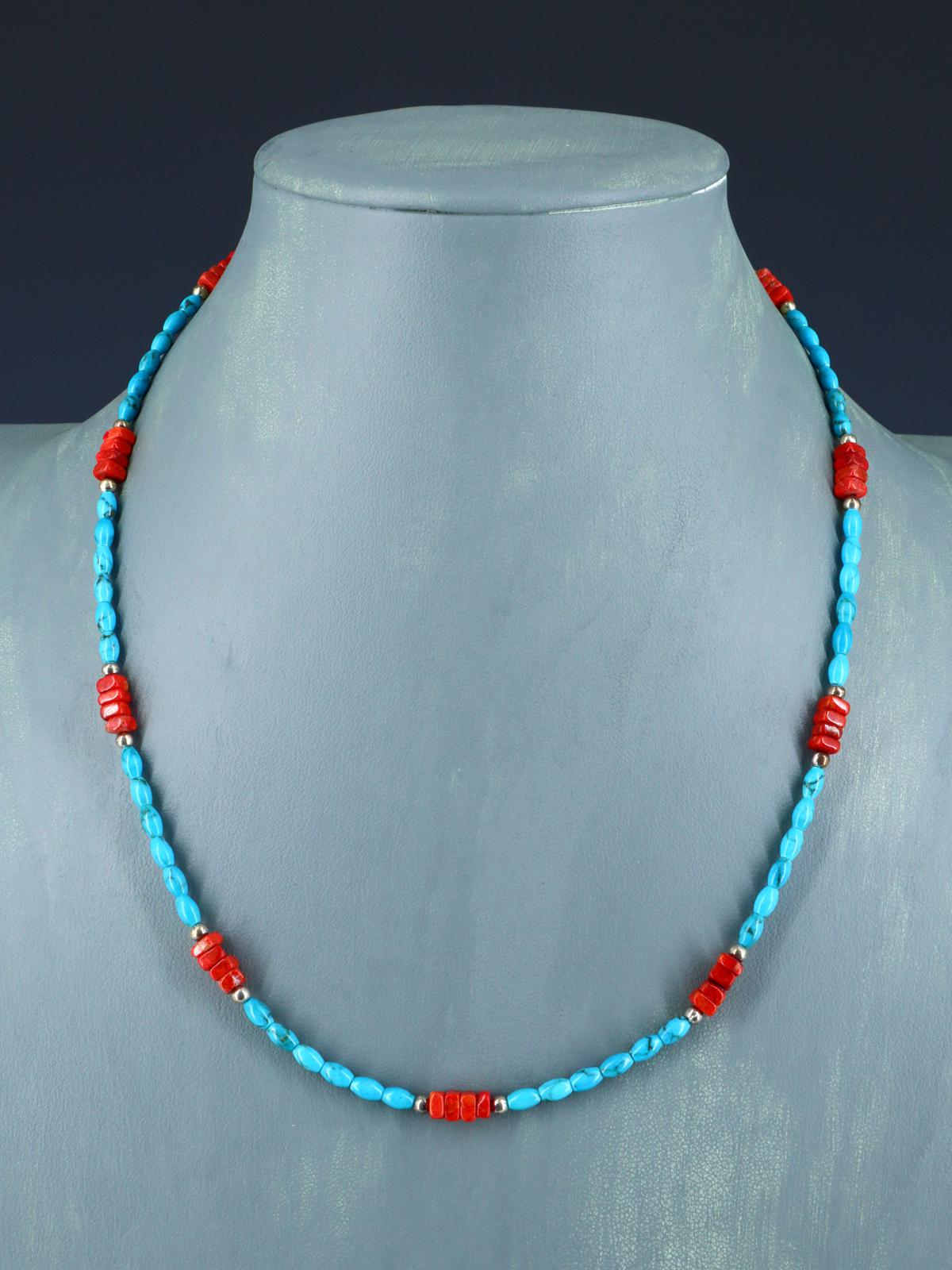 Santo Domingo Single Strand Apple Coral and Turquoise Necklace