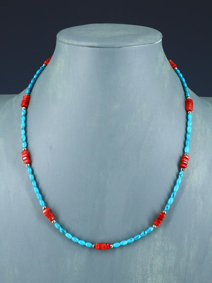 Santo Domingo Single Strand Apple Coral and Turquoise Necklace