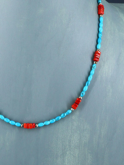 Santo Domingo Single Strand Apple Coral and Turquoise Necklace