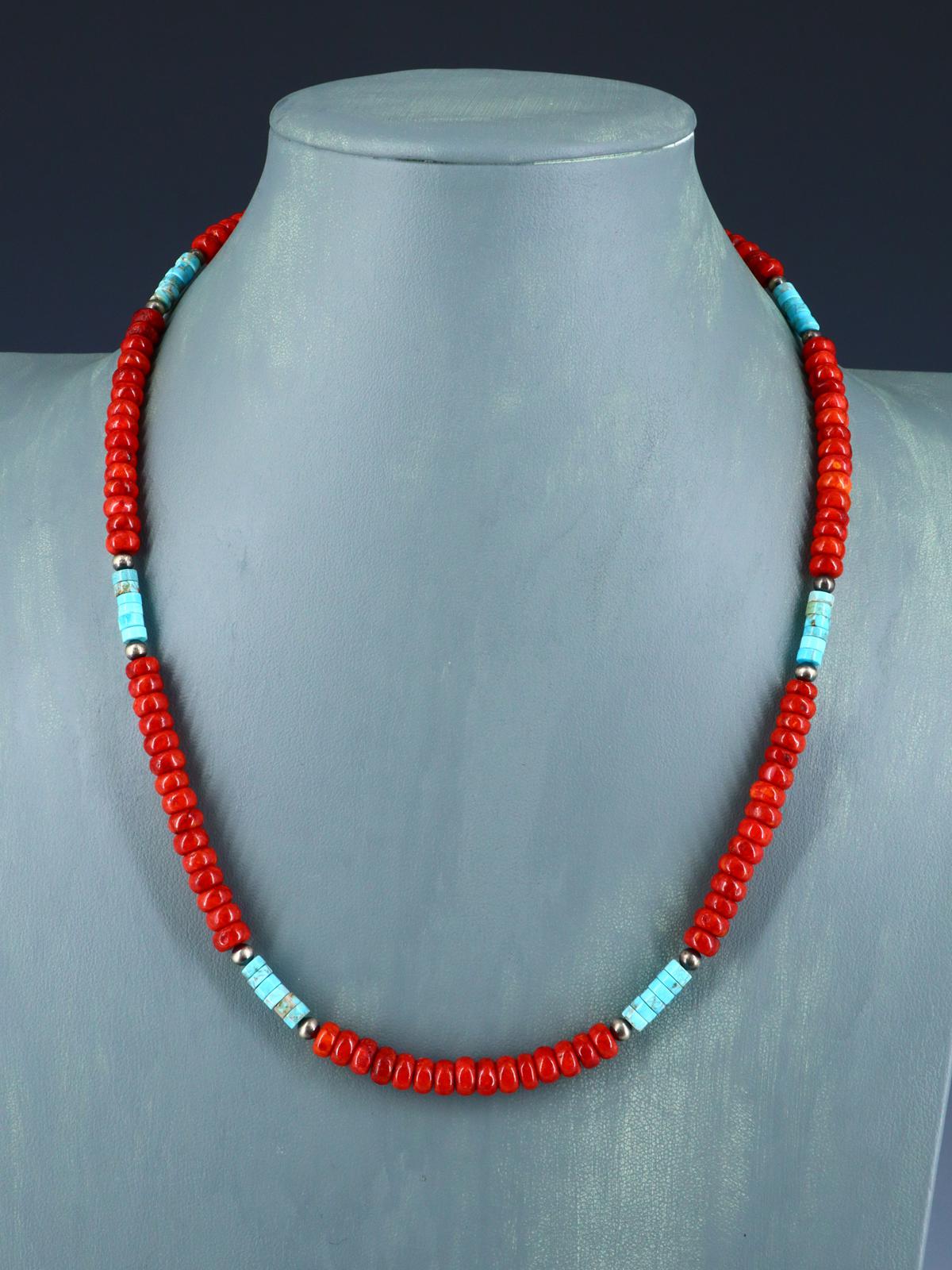 Santo Domingo Single Strand Apple Coral and Turquoise Necklace