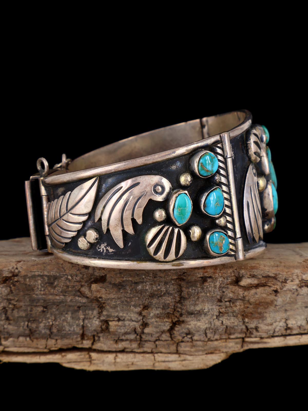 Vintage Estate Navajo Sterling Silver Blue Gem Turquoise Bracelet - PuebloDirect.com