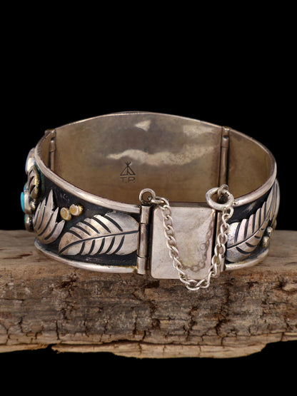 Vintage Estate Navajo Sterling Silver Blue Gem Turquoise Bracelet - PuebloDirect.com