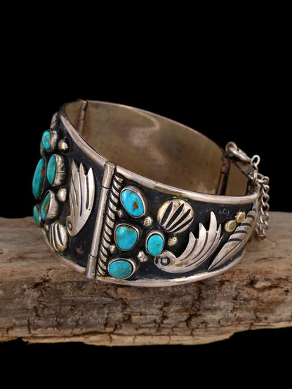 Vintage Estate Navajo Sterling Silver Blue Gem Turquoise Bracelet - PuebloDirect.com
