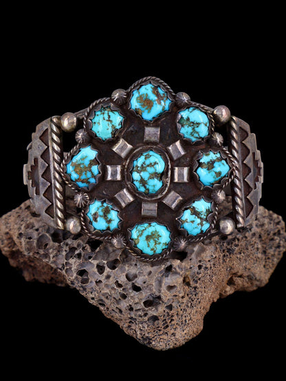 Estate Turquoise Cluster Sterling Silver Bracelet - PuebloDirect.com