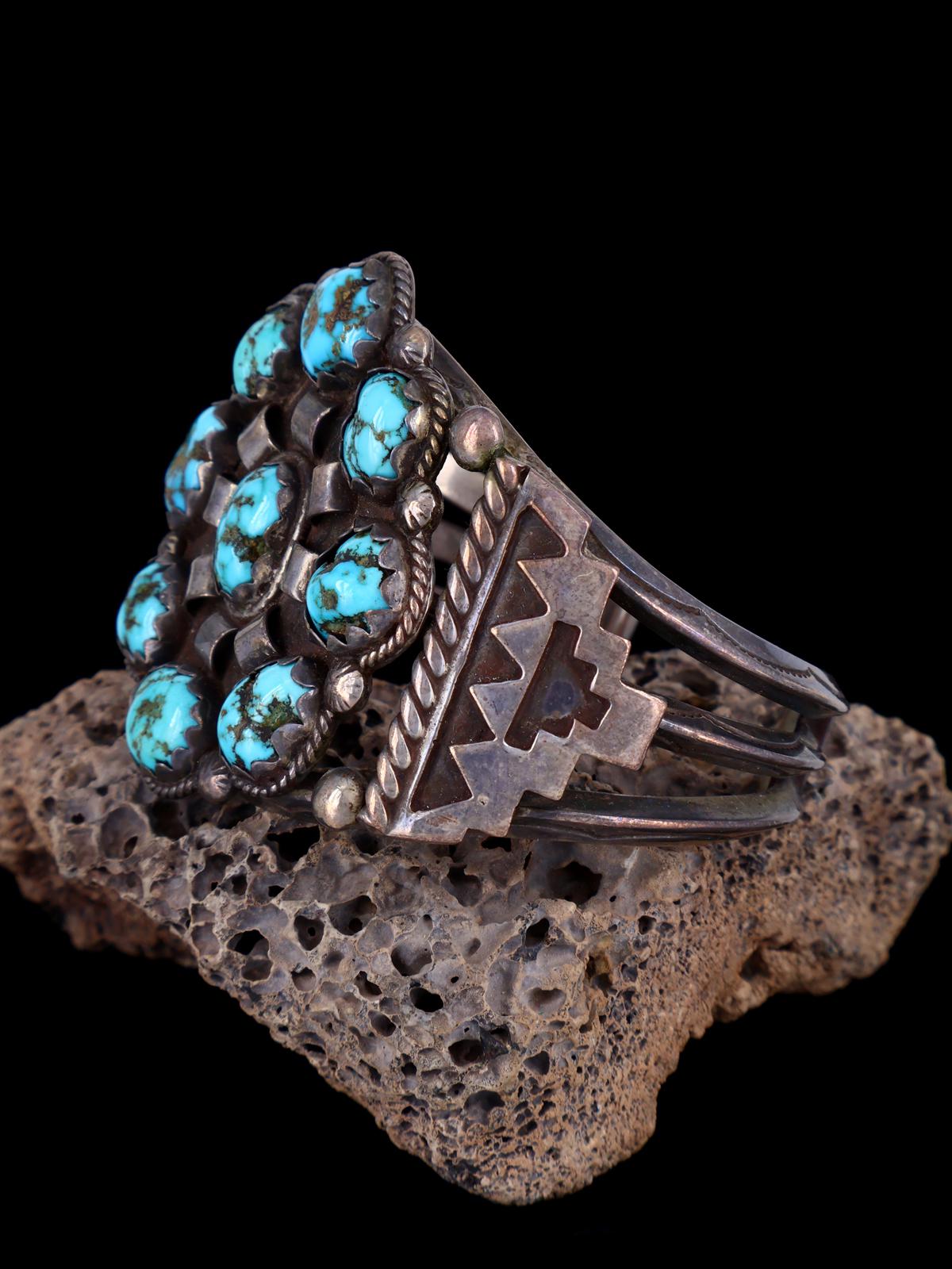 Estate Turquoise Cluster Sterling Silver Bracelet - PuebloDirect.com