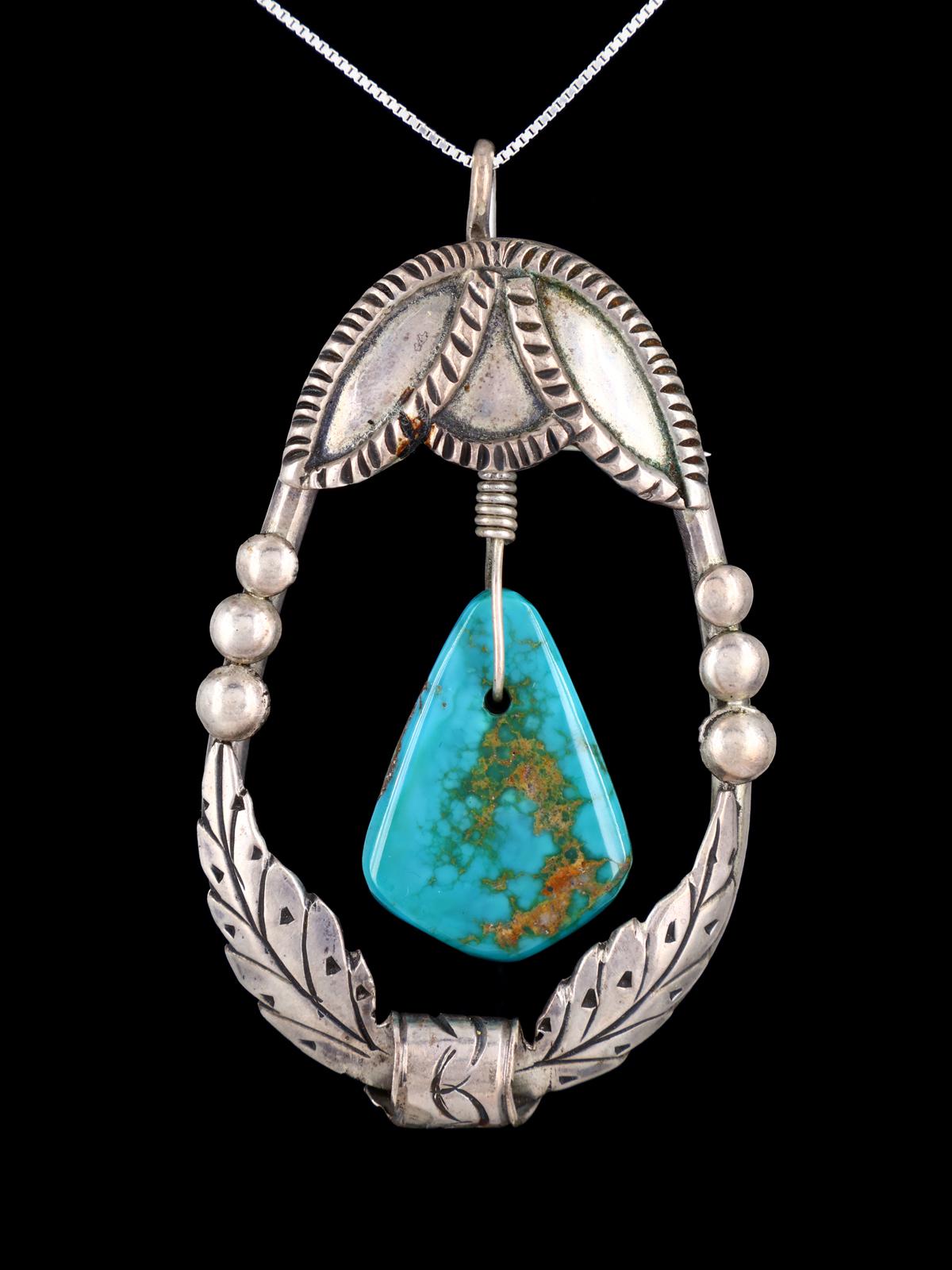 Old Estate Navajo Jewelry Sterling Silver Blue Gem Turquoise Pin/Pendant - PuebloDirect.com