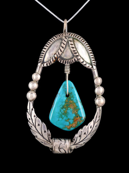 Old Estate Navajo Jewelry Sterling Silver Blue Gem Turquoise Pin/Pendant - PuebloDirect.com