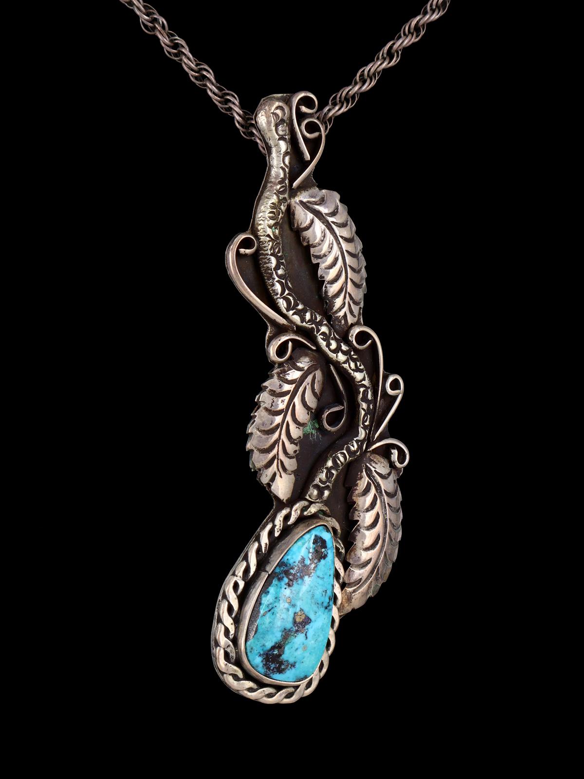 Vintage Native American Sterling Silver Turquoise Pin Pendant - PuebloDirect.com