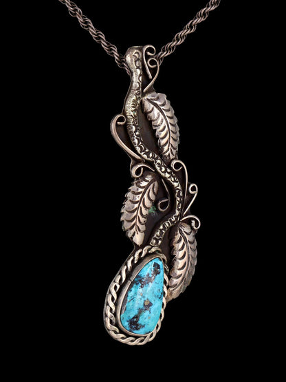 Vintage Native American Sterling Silver Turquoise Pin Pendant - PuebloDirect.com
