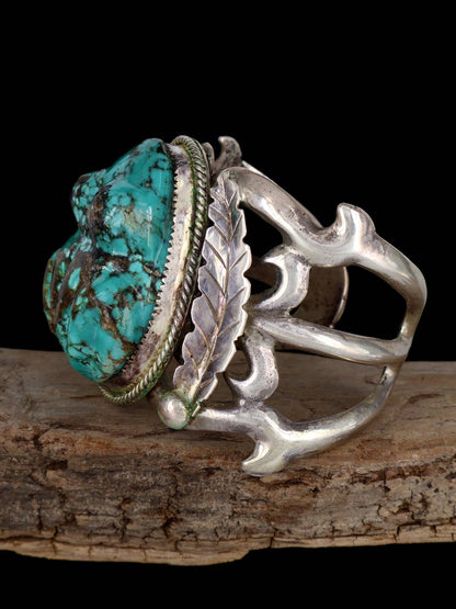 Vintage Estate Sterling Silver Carved Turquoise Frog Bracelet - PuebloDirect.com