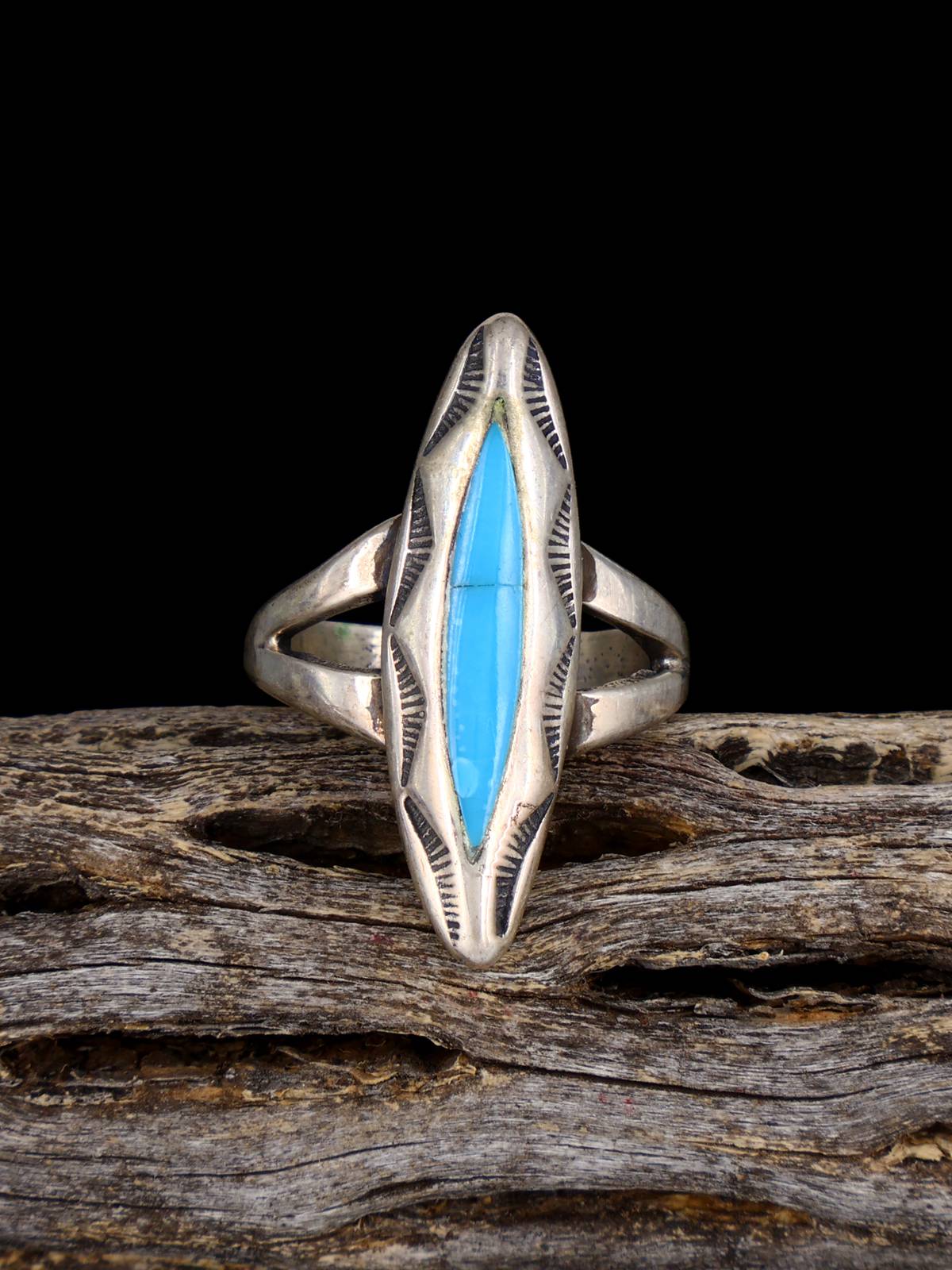 Old Sterling Silver Turquoise Ring, Size 6 1/2 - PuebloDirect.com
