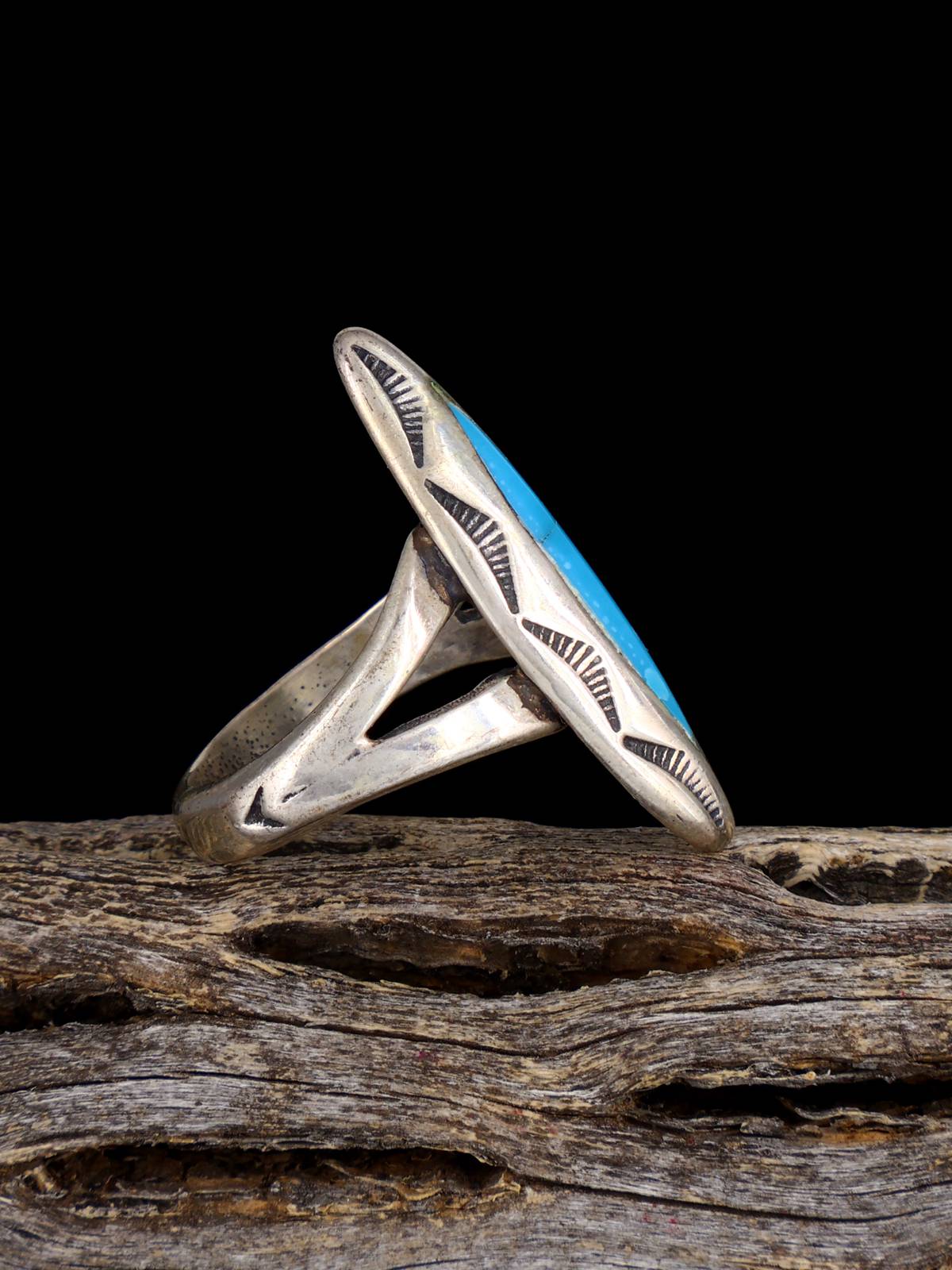 Old Sterling Silver Turquoise Ring, Size 6 1/2 - PuebloDirect.com