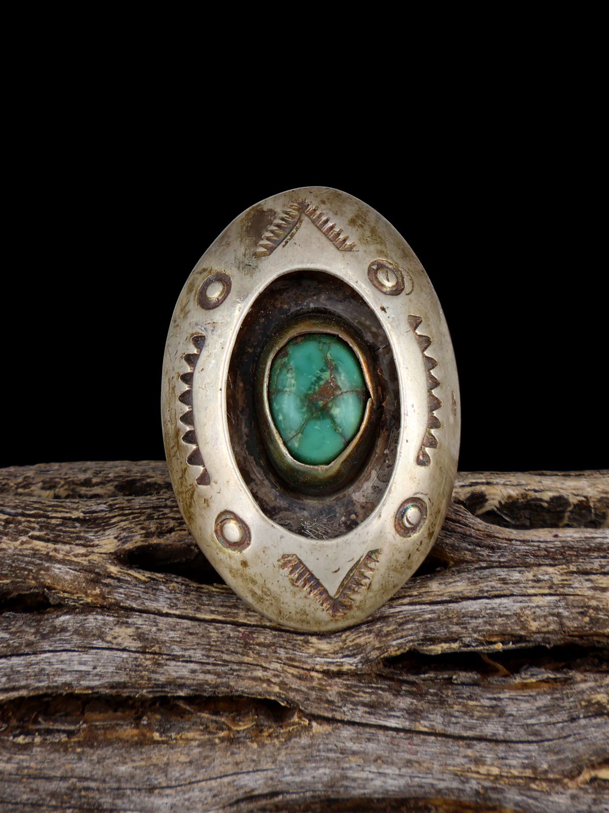 Vintage Sterling Silver Shadowbox Turquoise Ring, Size 6 - PuebloDirect.com
