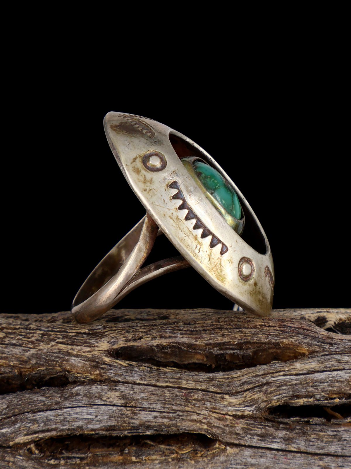 Vintage Sterling Silver Shadowbox Turquoise Ring, Size 6 - PuebloDirect.com