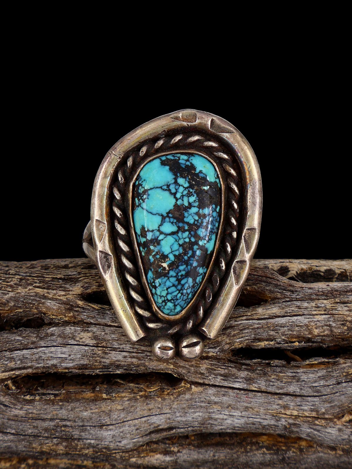 Vintage Sterling Silver Turquoise Ring, Size 8 3/4 - PuebloDirect.com